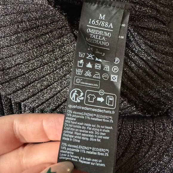 AllSaints Juliette Metallic Long Sleeve Turtleneck Rib Sweater Dress - Picture 9 of 9